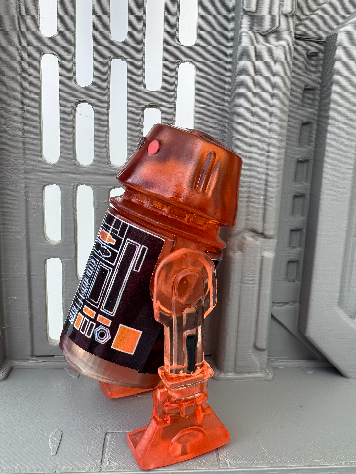 Custom R5 Droid Clear Orange & Black Action Figure | Vintage Kenner Style Figure