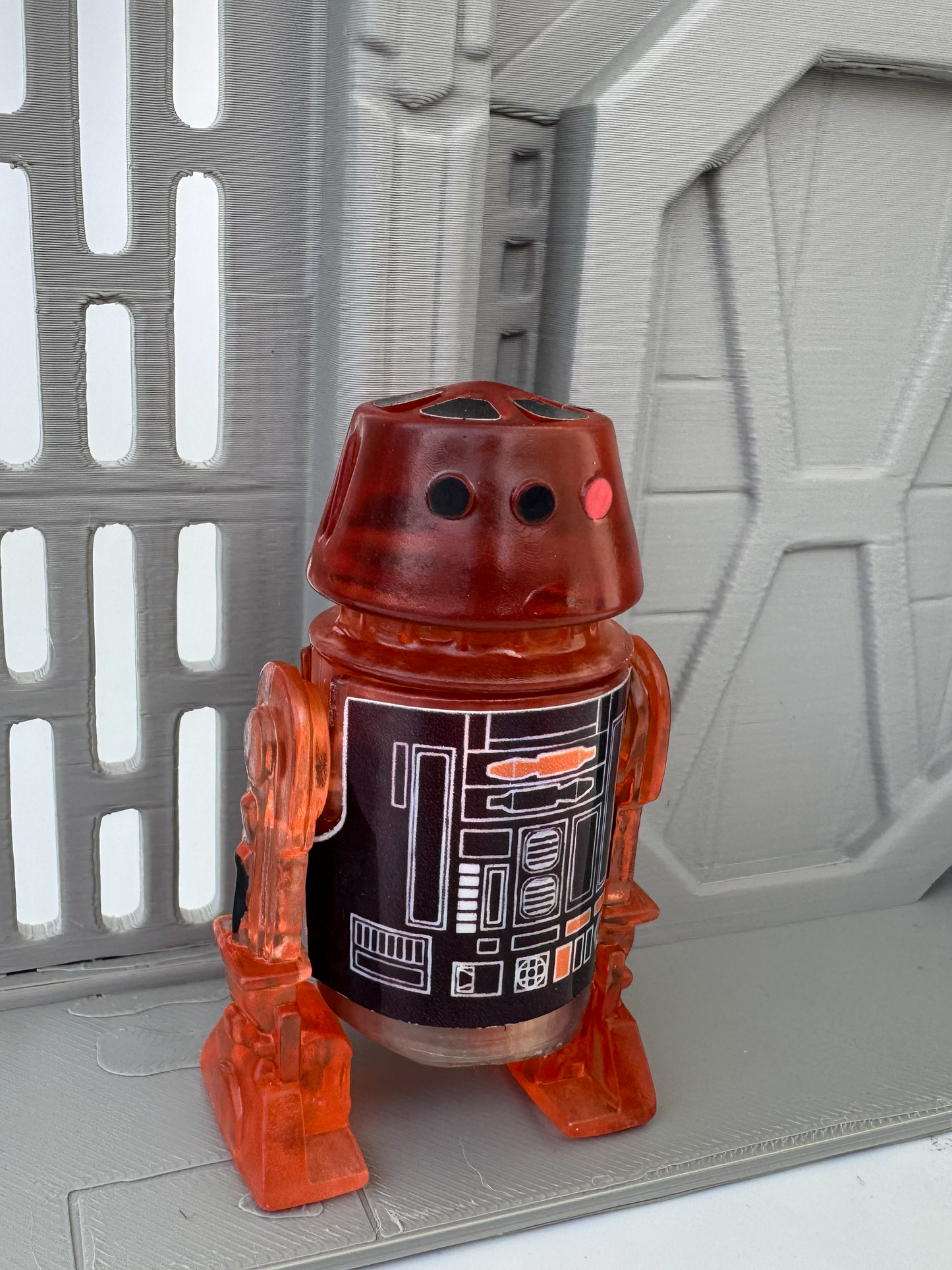 Custom R5 Droid Clear Orange & Black Action Figure | Vintage Kenner Style Figure
