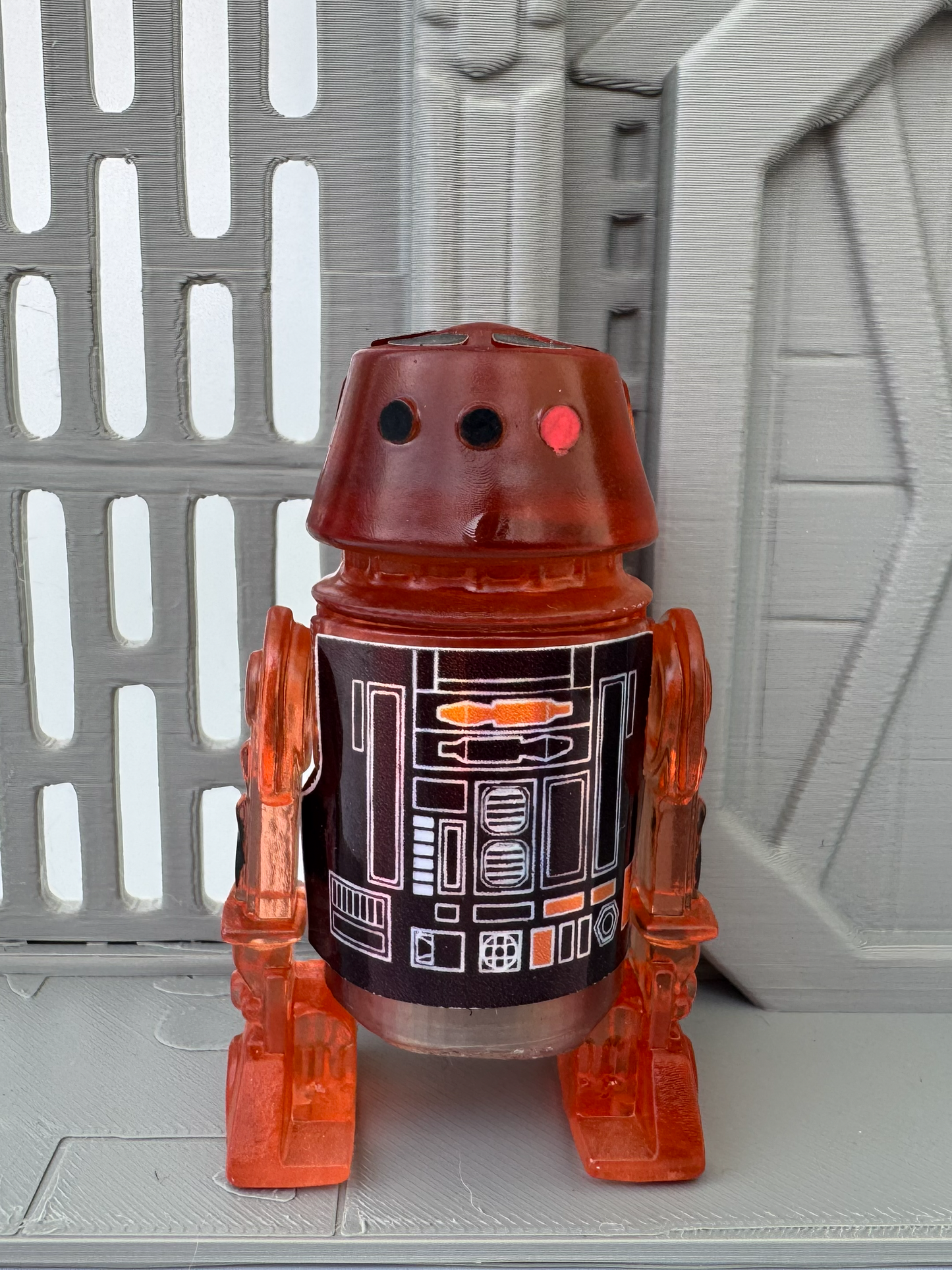Custom R5 Droid Clear Orange & Black Action Figure | Vintage Kenner Style Figure